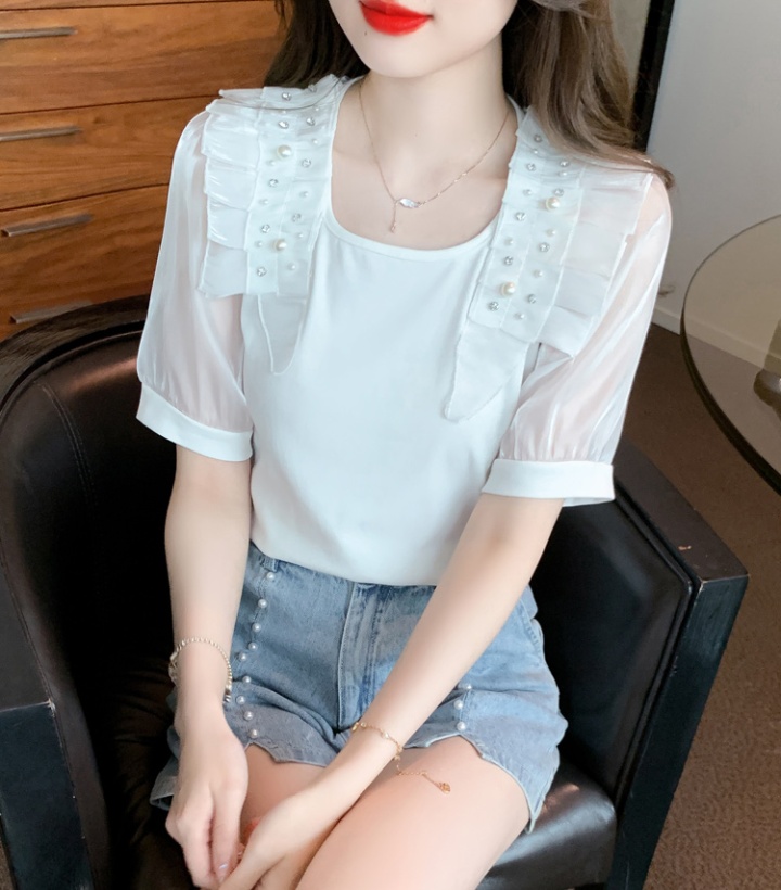 Lace short sleeve chiffon shirt pullover small shirt