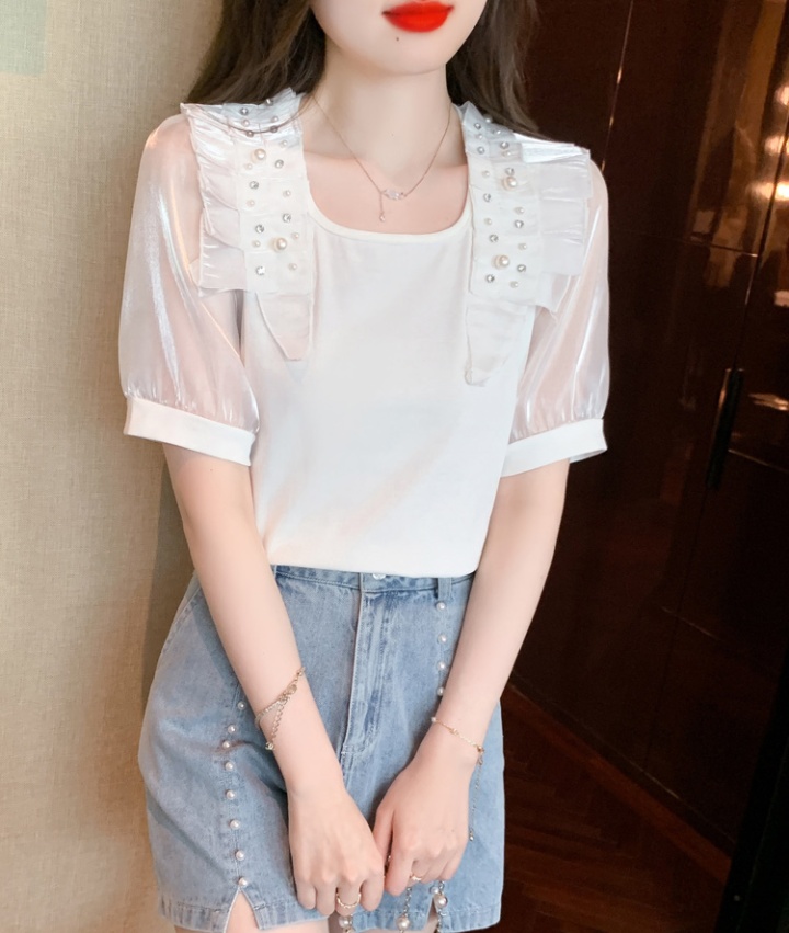 Lace short sleeve chiffon shirt pullover small shirt