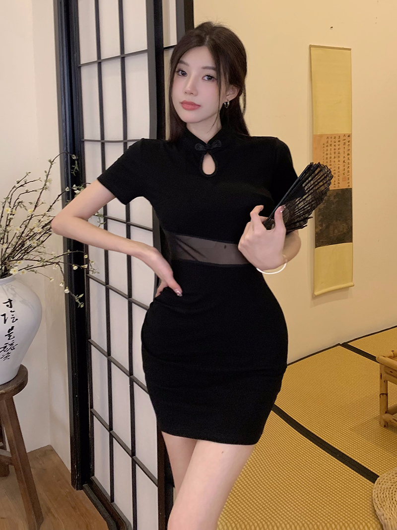 Sexy package hip dress gauze split cheongsam