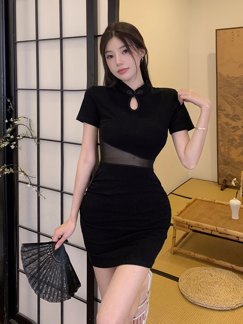 Sexy package hip dress gauze split cheongsam