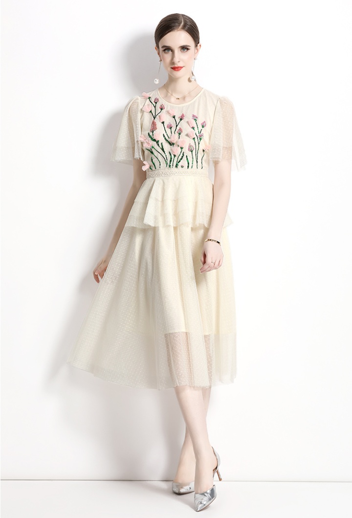 Big skirt sequins short sleeve lotus leaf dress