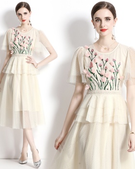 Big skirt sequins short sleeve lotus leaf dress
