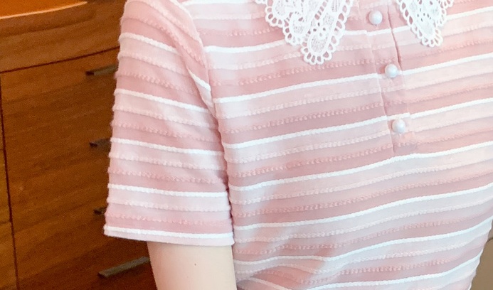 Stripe short sleeve T-shirt lace summer tops for women