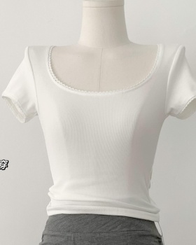 Lace slim tops maiden short sleeve T-shirt for women