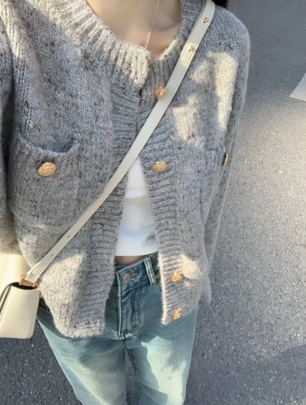 Loose gray coat knitted cardigan for women