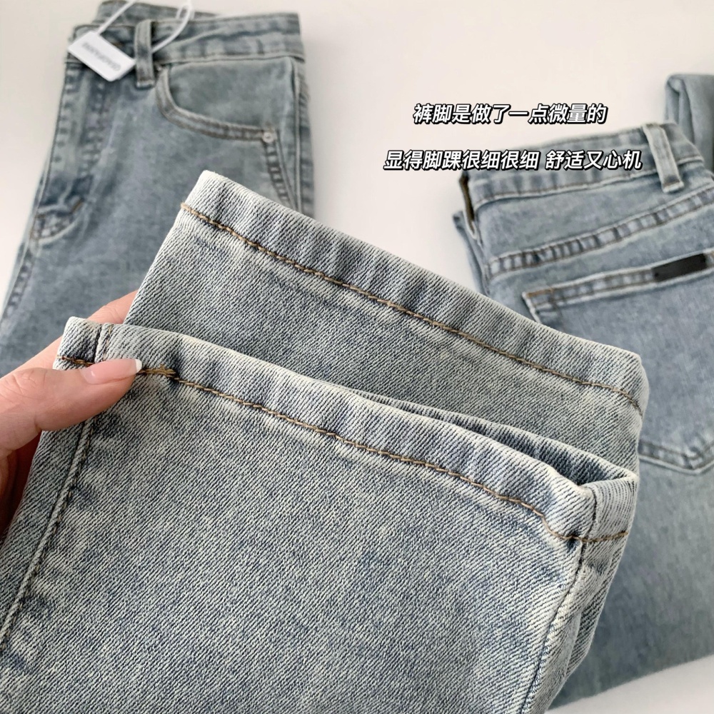 Korean style slim jeans show high straight pants for women