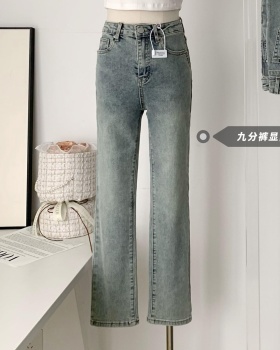 Korean style slim jeans show high straight pants for women