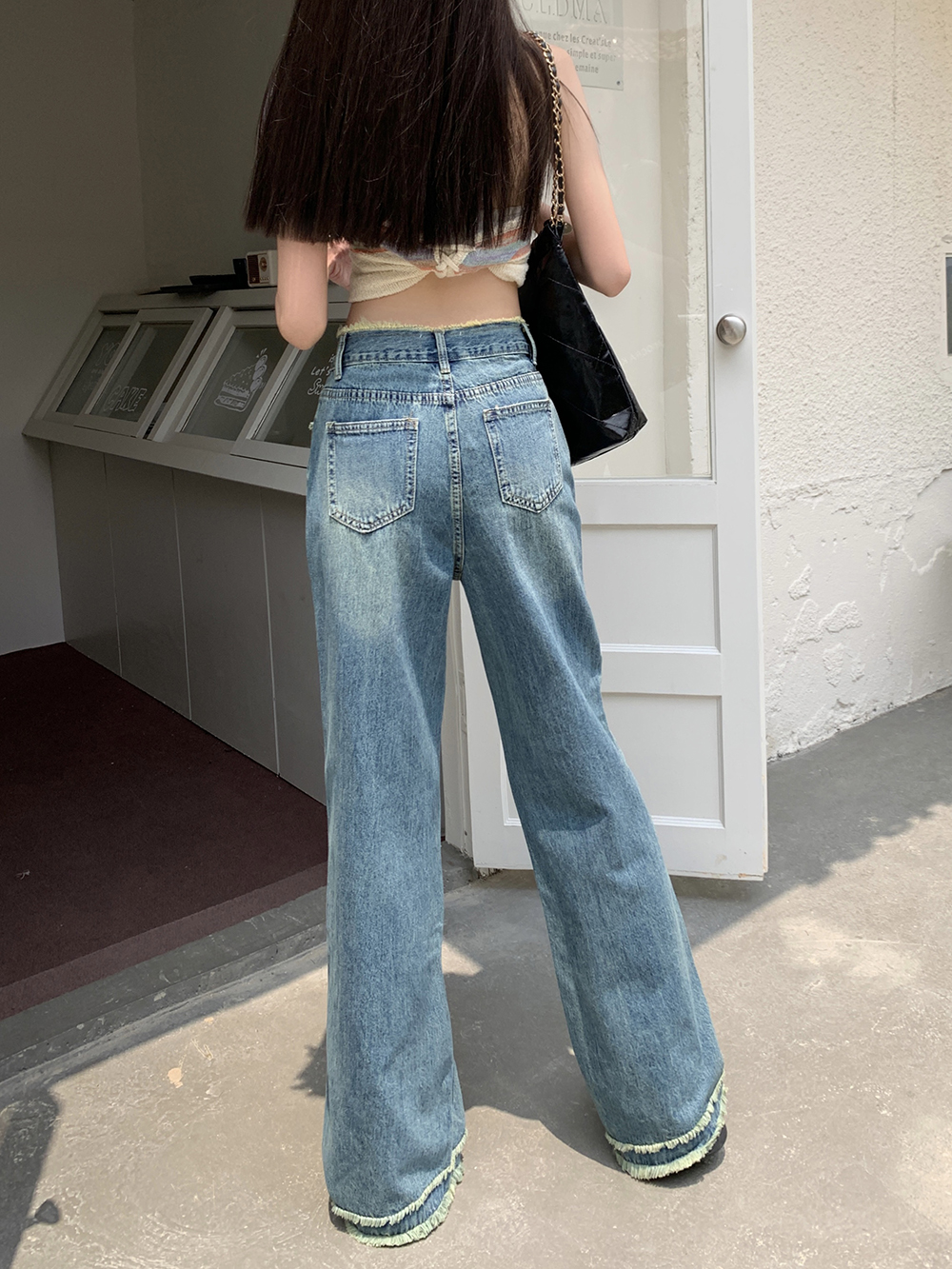 High waist burr pants loose mopping jeans for women
