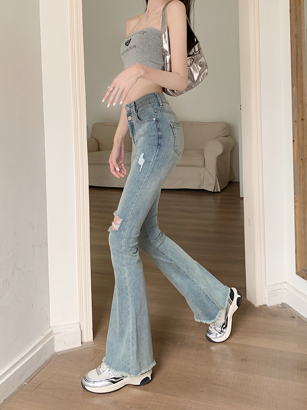 High waist thin mopping elasticity jeans for women