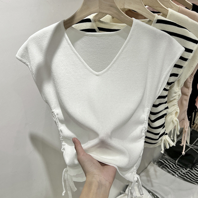 V-neck bottoming shirt stripe T-shirt for women