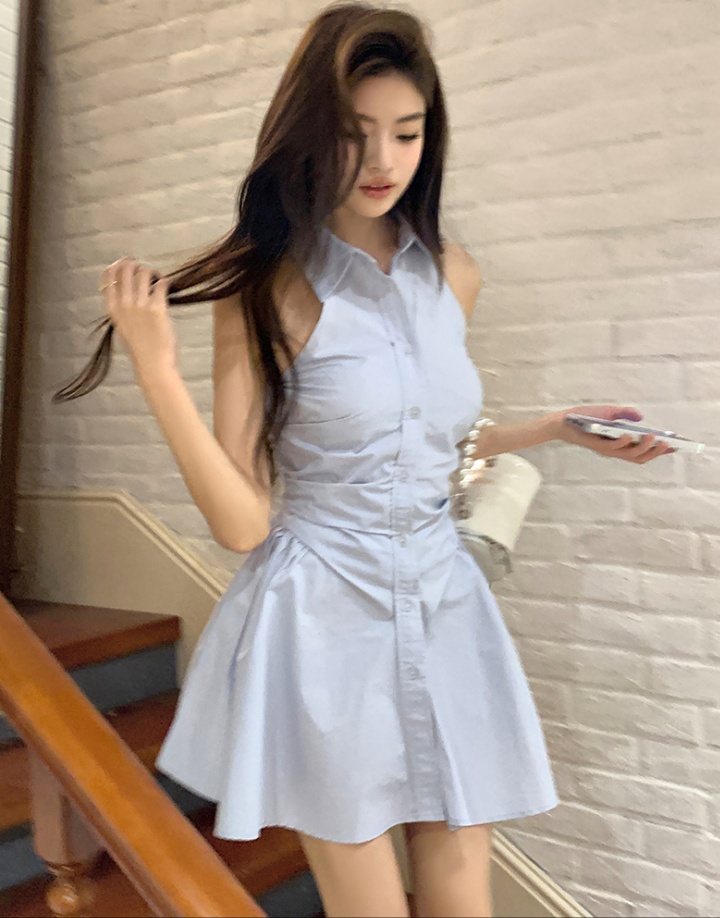 Pure fold shirt spring and summer lapel dress for women