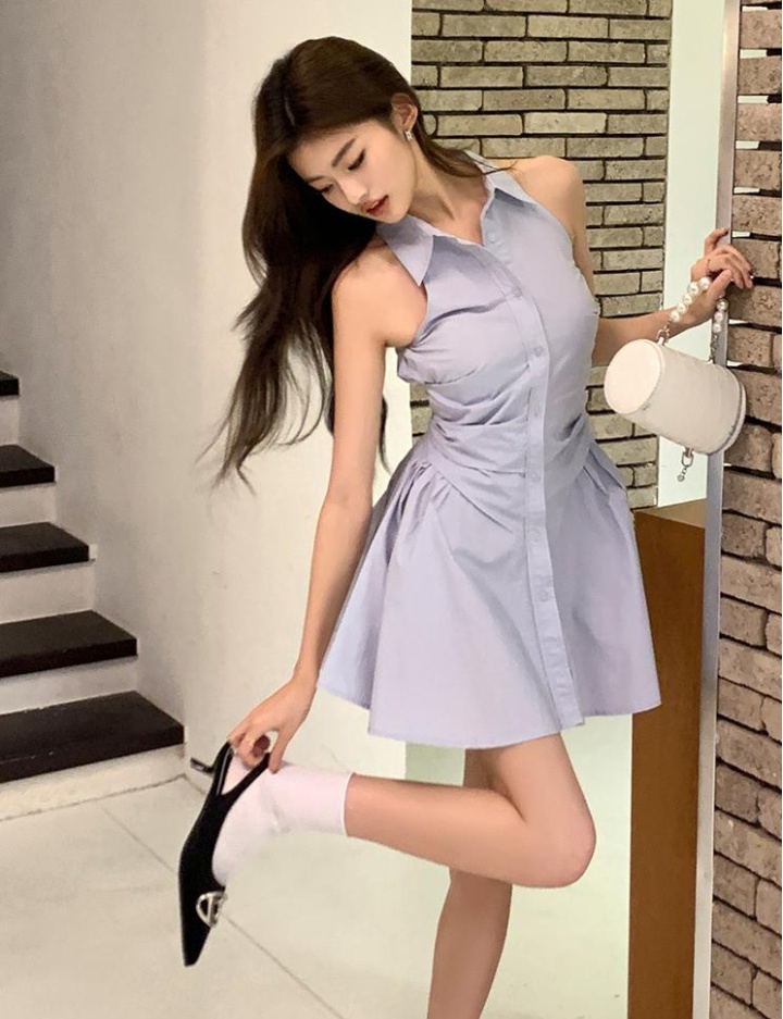 Pure fold shirt spring and summer lapel dress for women