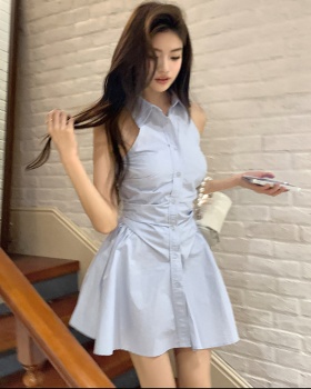 Pure fold shirt spring and summer lapel dress for women