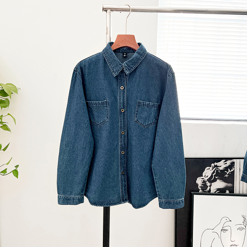 Spring and autumn denim tops blue loose shirt for women