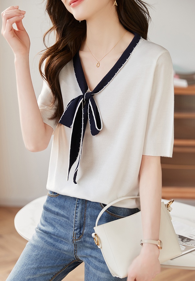 Summer short sleeve thin Korean style loose streamer sweater