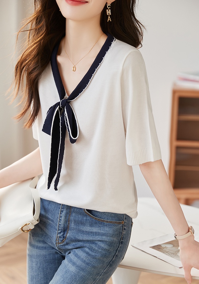 Summer short sleeve thin Korean style loose streamer sweater