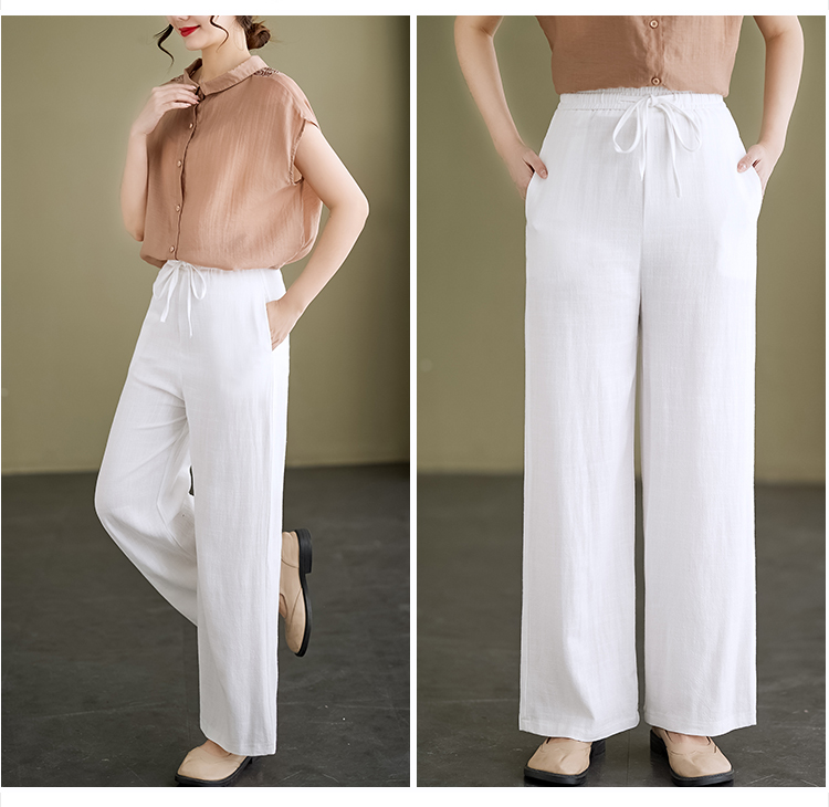 Cotton linen spring and summer wide leg pants flax long pants