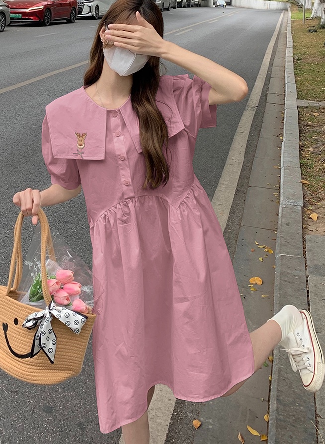 Japanese style puff sleeve dress loose shirt for women