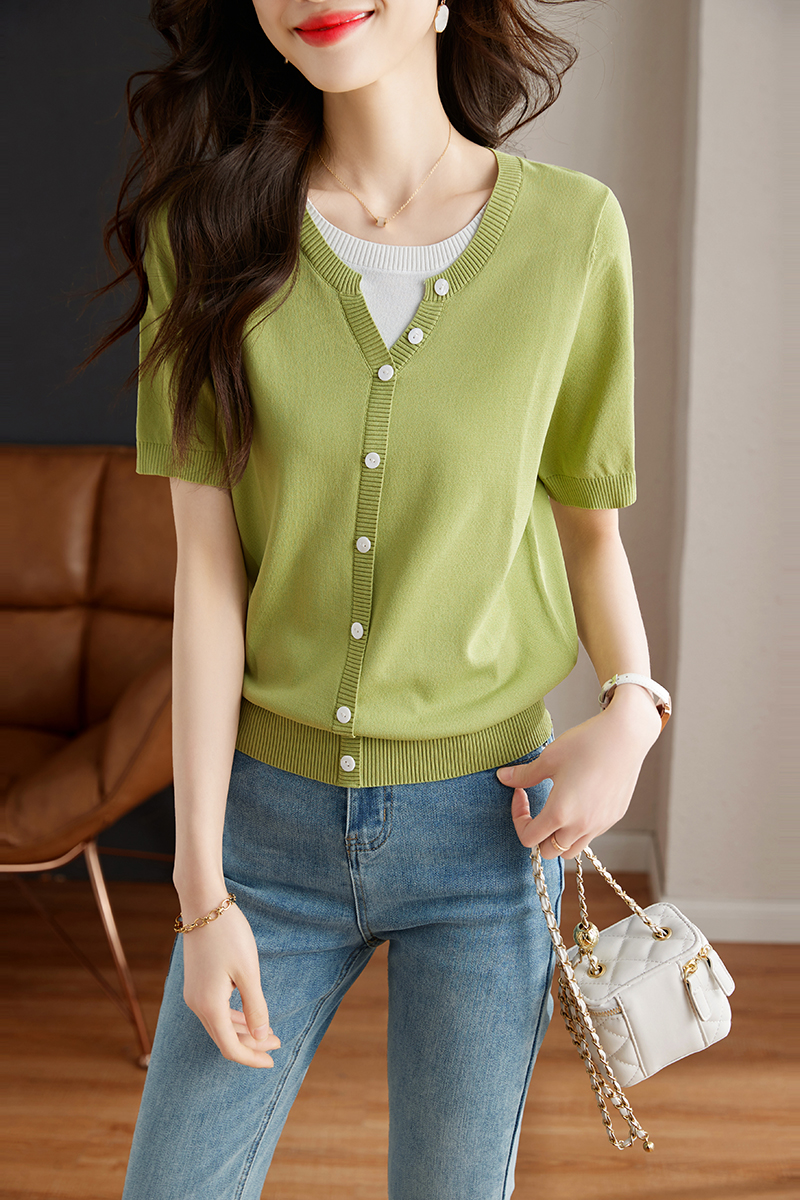 Summer Pseudo-two tops unique sweater for women