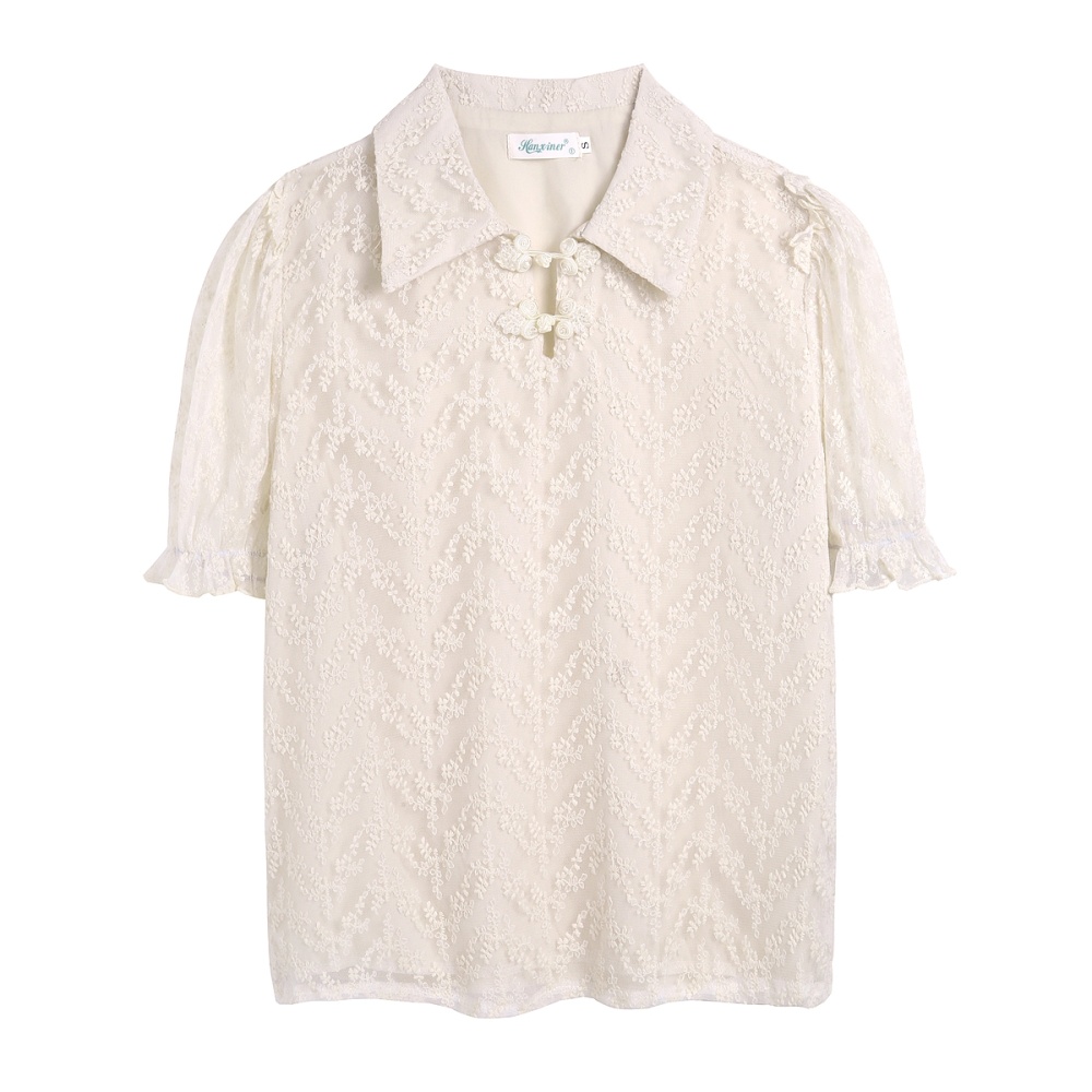 Summer short sleeve tops lace shirt for women