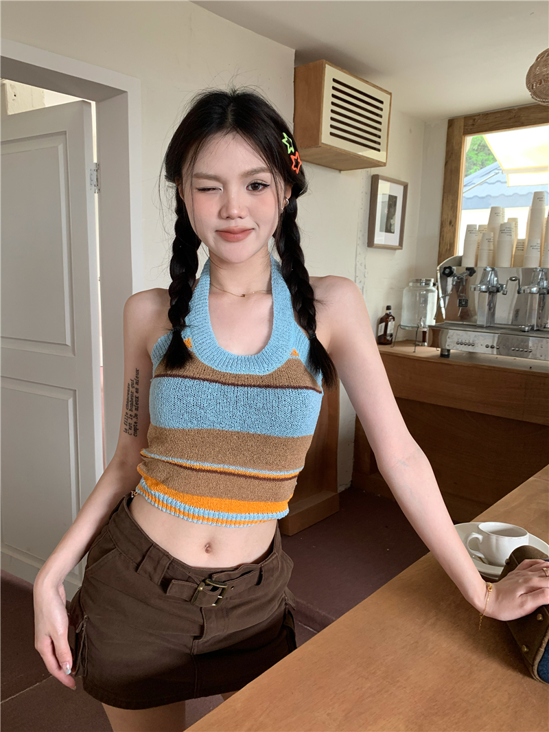 Spicegirl halter high waist sling knitted summer vest