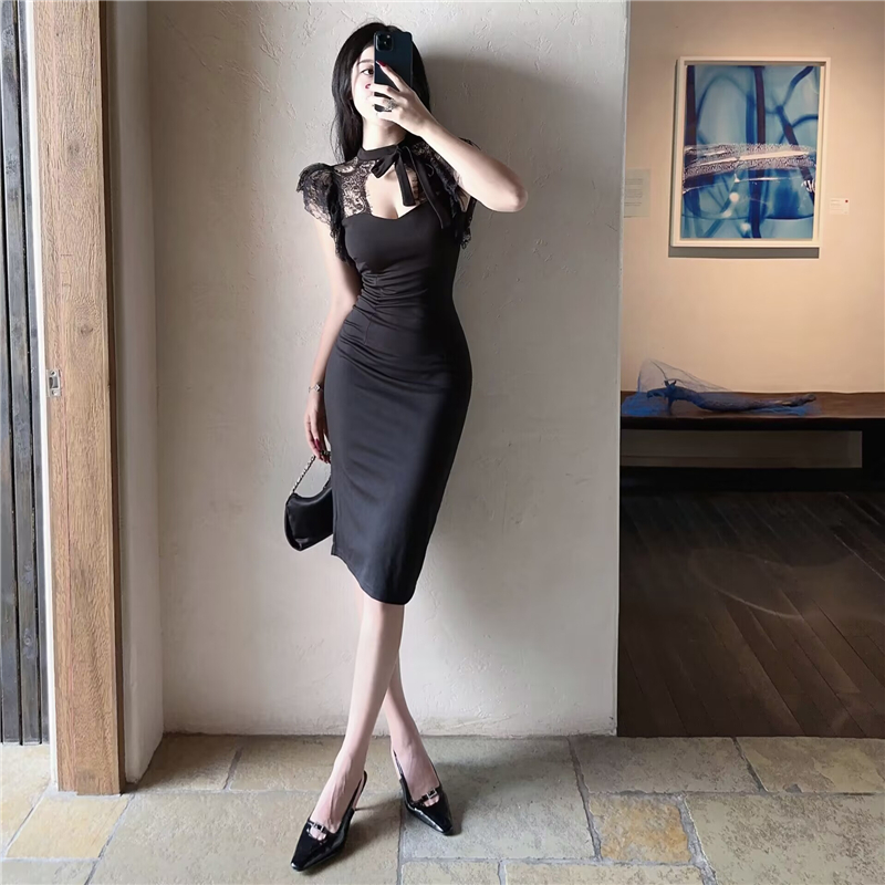 Package hip summer black temperament sexy lace dress