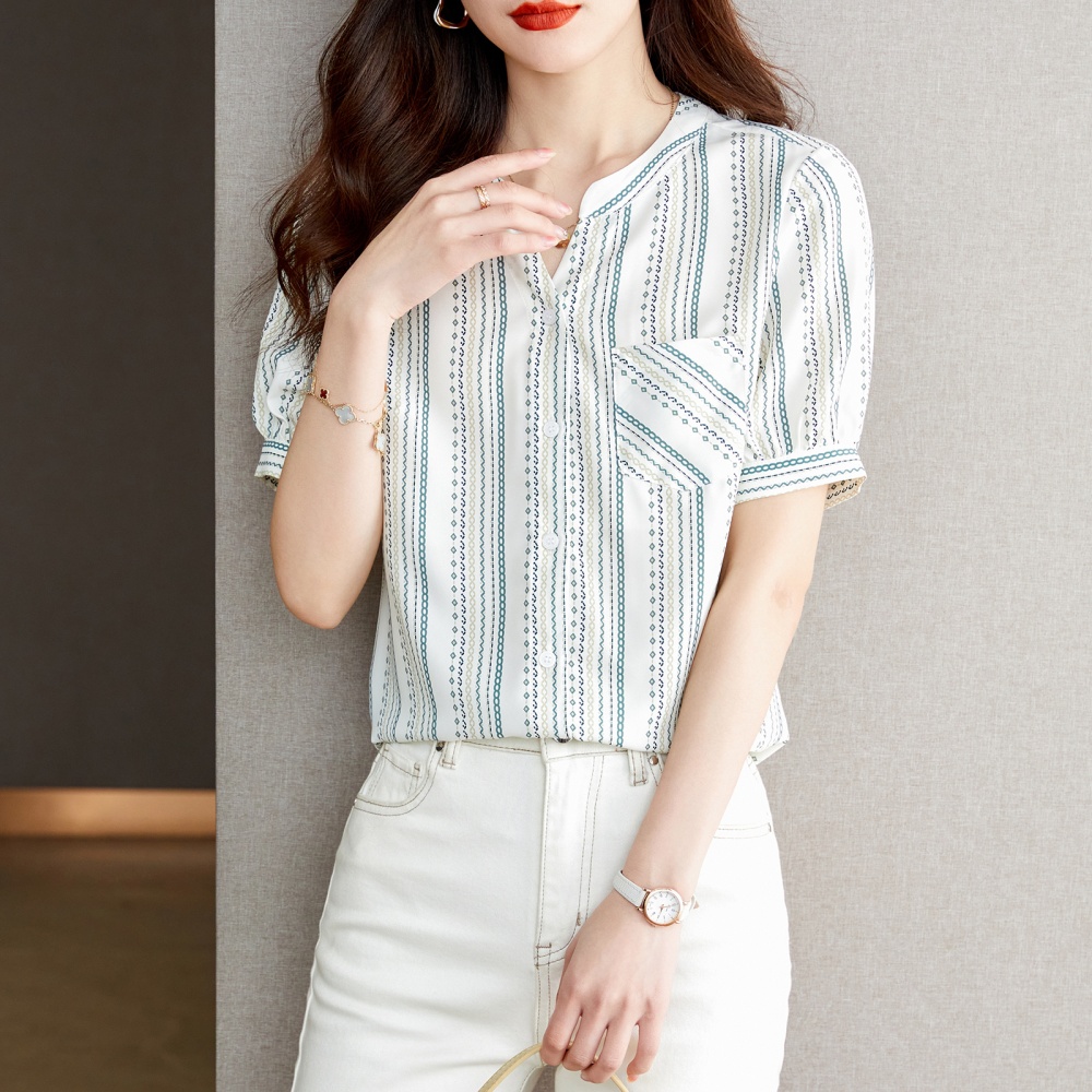 Loose stripe printing tops summer slim shirt for women