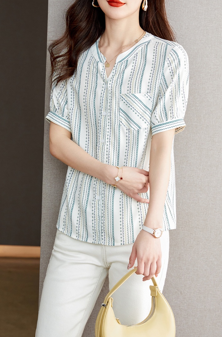 Loose stripe printing tops summer slim shirt for women