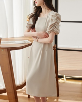 Short sleeve long dress square collar dress