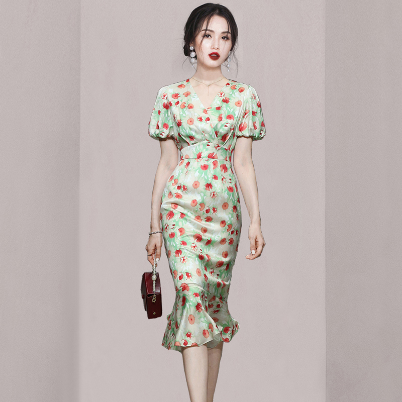 Korean style temperament slim summer mermaid long dress