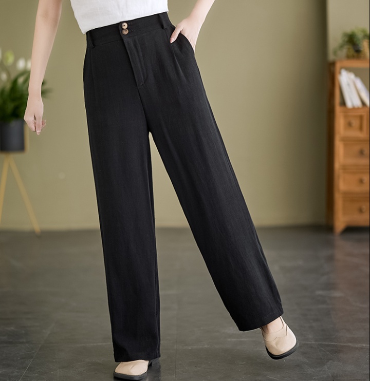 Slim drape wide leg pants flax long pants for women