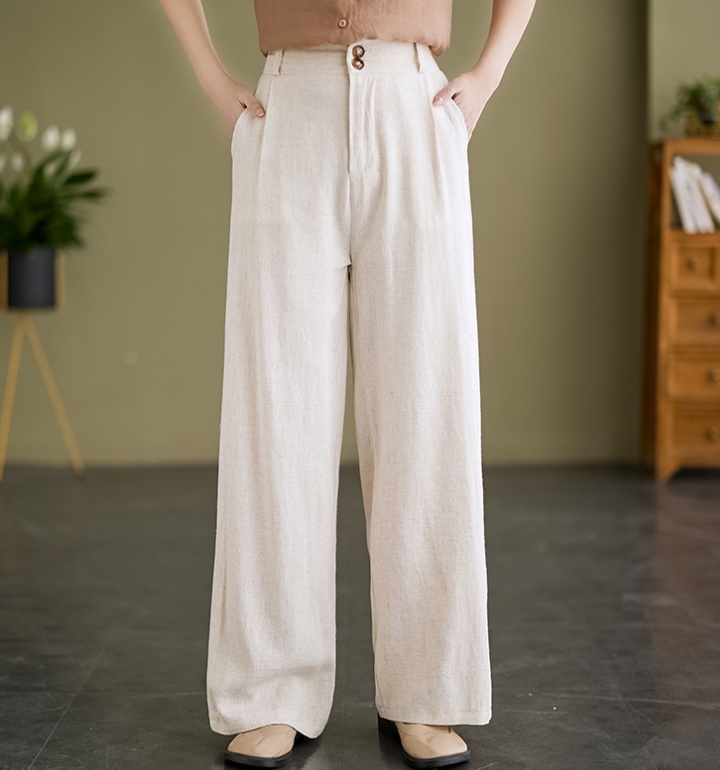 Slim drape wide leg pants flax long pants for women