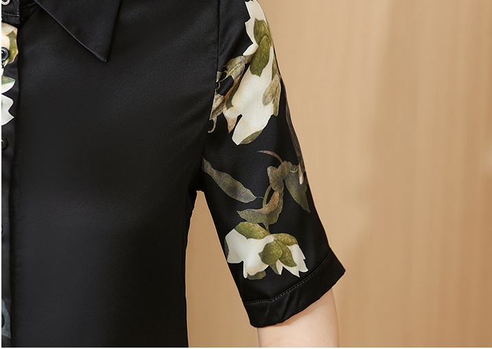 Retro black tops short sleeve printing shirt for women