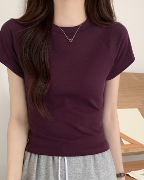 Slim purple T-shirt round neck tops for women
