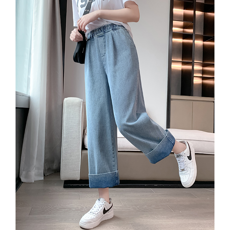 Crimping wide leg pants loose jeans for women