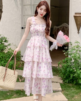 Summer sling sweet temperament floral dress for women