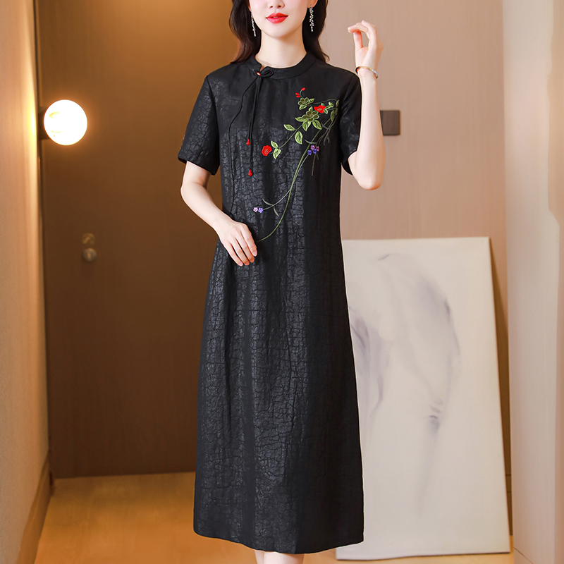Summer real silk silk middle-aged dress