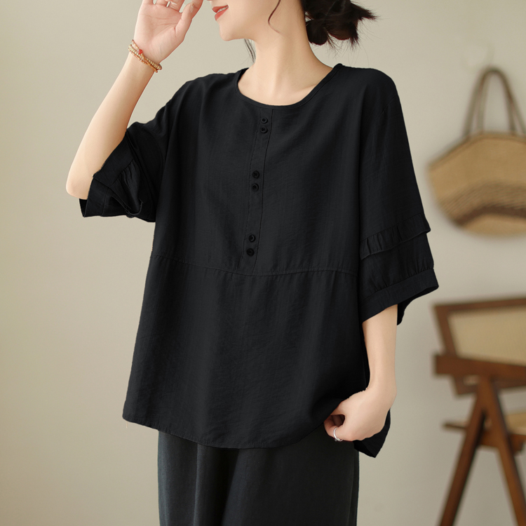 Large yard pullover T-shirt cotton linen tops for women