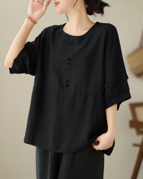 Large yard pullover T-shirt cotton linen tops for women