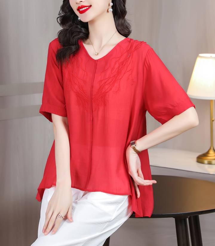 Retro loose all-match tops V-neck art shirt for women