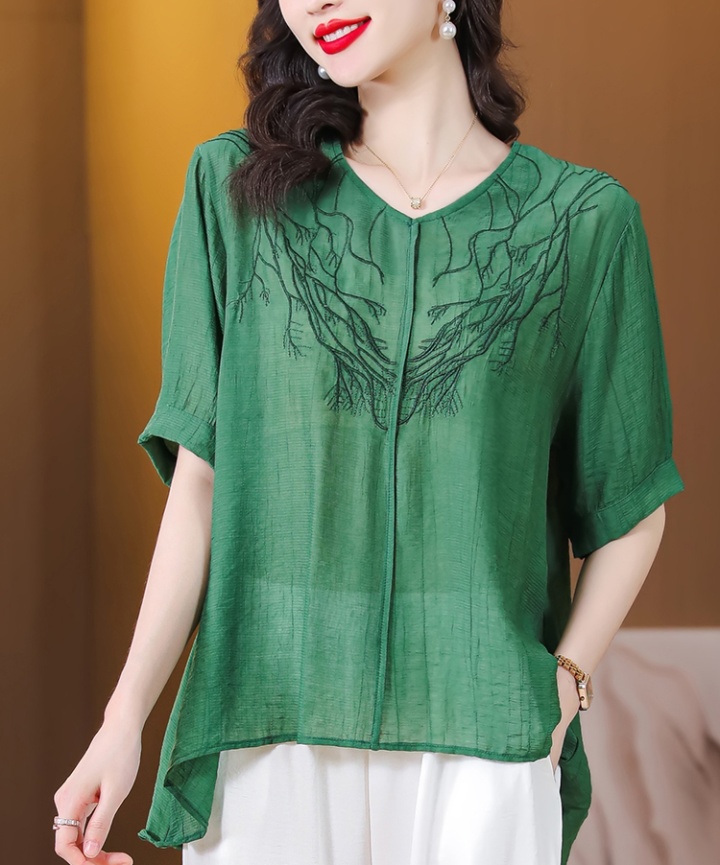 Retro loose all-match tops V-neck art shirt for women