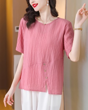 Loose Casual short sleeve cotton linen large yard summer tops