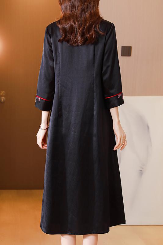 V-neck large yard real silk loose silk retro dress