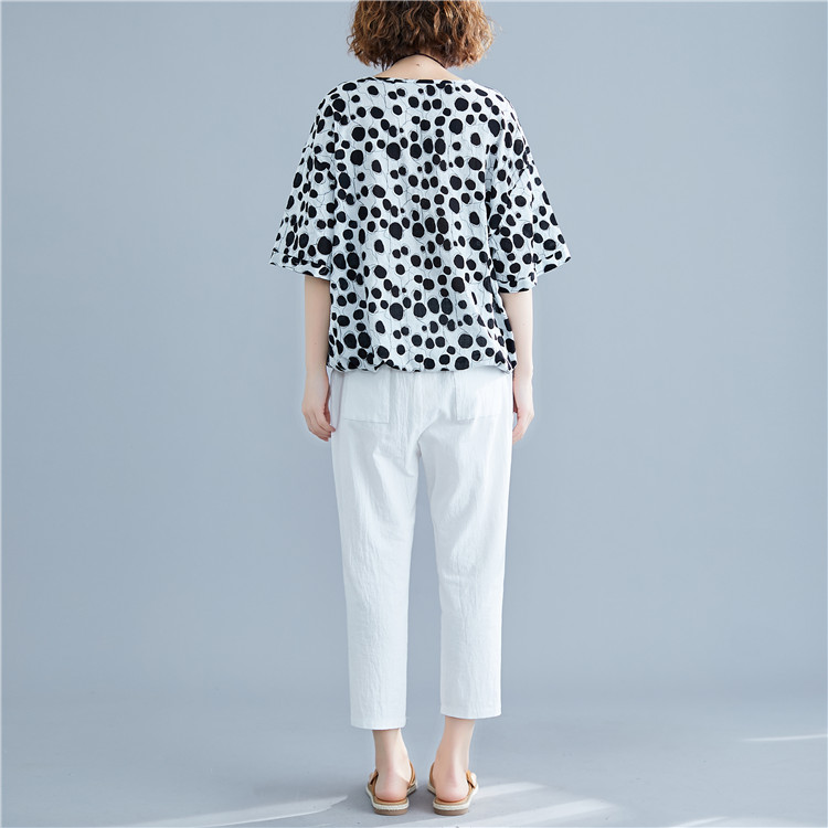 Polka dot pullover fat tops Korean style summer T-shirt for women
