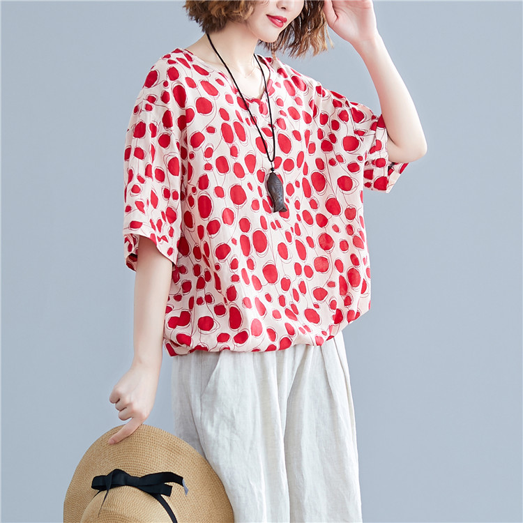 Polka dot pullover fat tops Korean style summer T-shirt for women