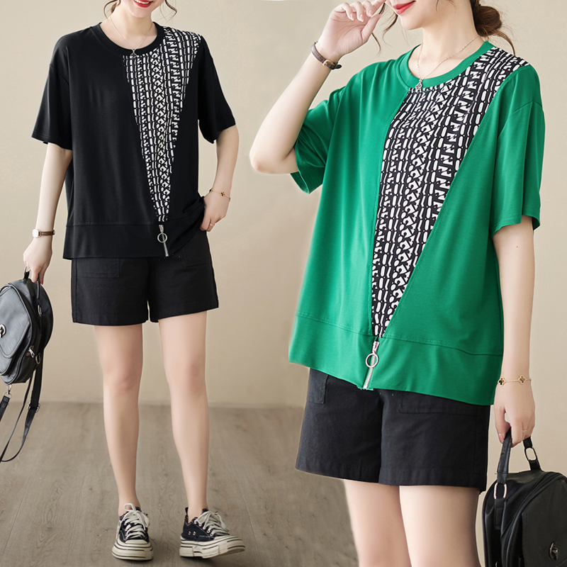 Splice Korean style patterns T-shirt for women