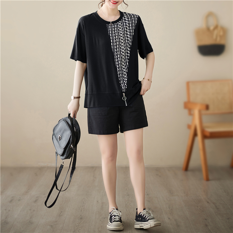 Splice Korean style patterns T-shirt for women
