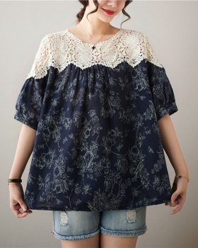 Korean style summer slim shirt splice large yard lace T-shirt