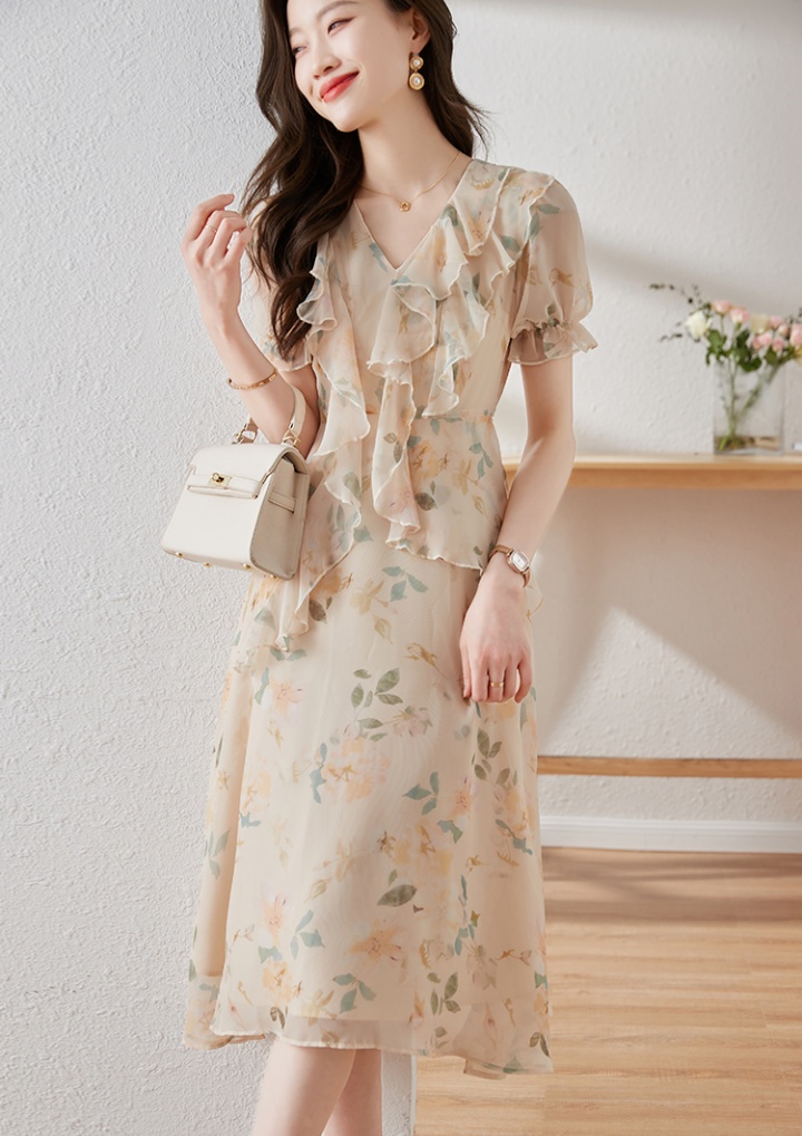 Floral chiffon dress summer lady long dress for women