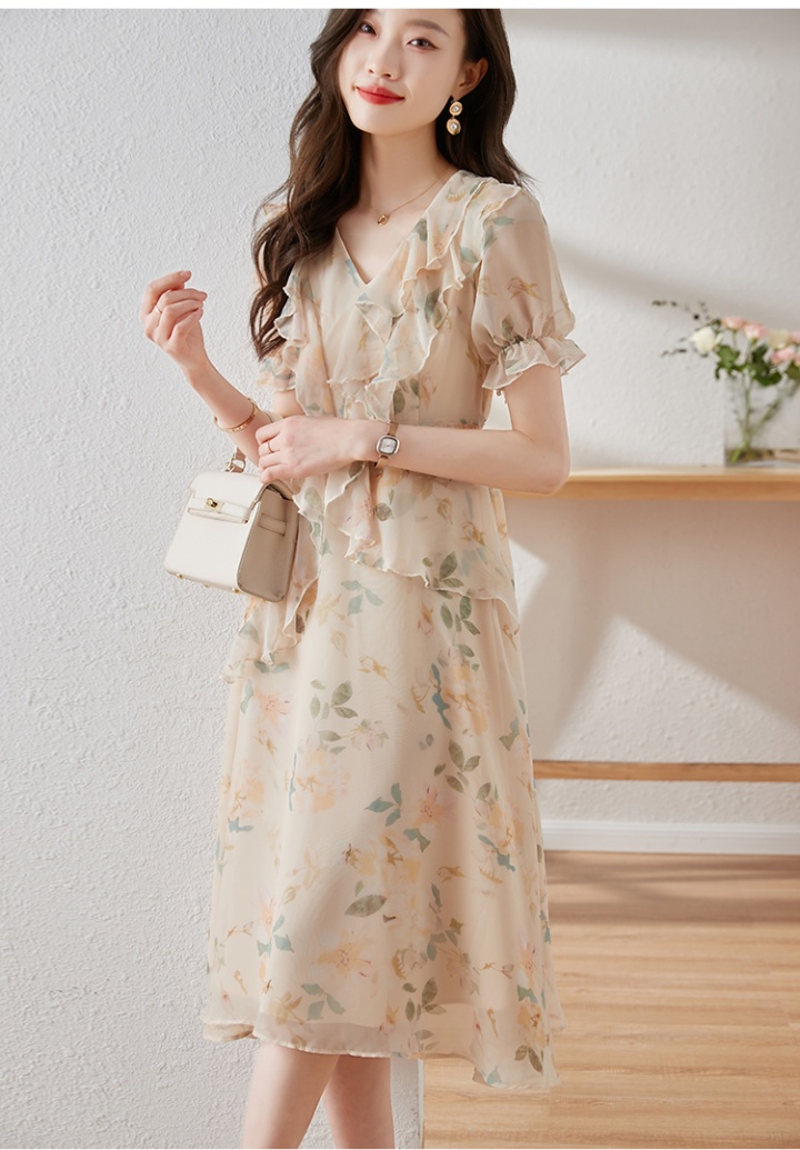 Floral chiffon dress summer lady long dress for women